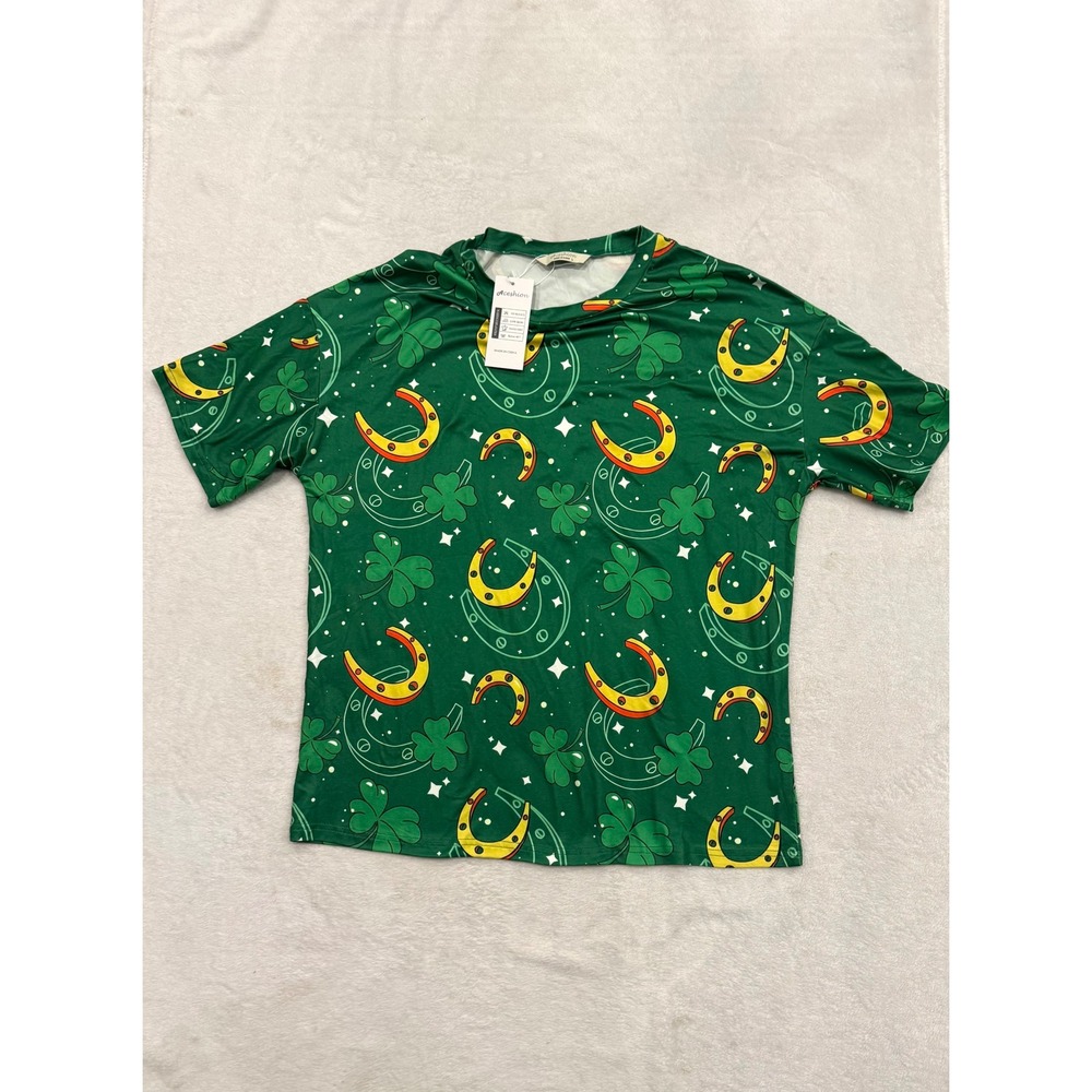 Aceshion Mens Green St Patricks Day Shamrock Horseshoe Graphic T-Shirt Large NWT